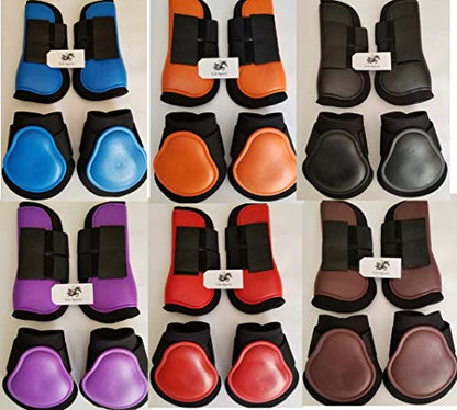 Horse Tendon & Fetlock Boots Jumping Leg Protection Boots Light Weight Support Open Front Brushing (Black (Set of 4))