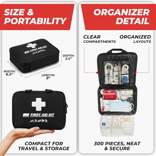 M2 BASICS 300 Piece Premium First Aid Kit w/Durable Bag for Home, Business | Office, Workplace, Car, Garage, Kitchen, Family, Classroom, Jobsite, Warehouse, School, Vehicle And Emergency Preparedness - size: 300 Piece Set