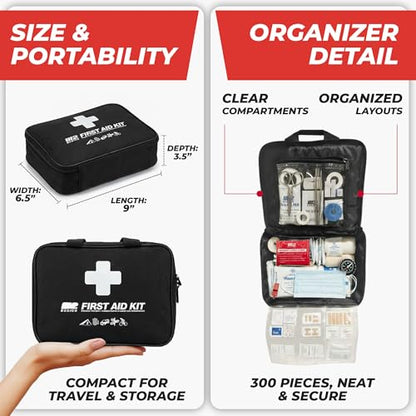 M2 BASICS 300 Piece Premium First Aid Kit w/Durable Bag for Home, Business | Office, Workplace, Car, Garage, Kitchen, Family, Classroom, Jobsite, Warehouse, School, Vehicle And Emergency Preparedness - size: 300 Piece Set