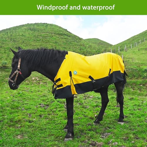 Waterproof Horse Sheet|Horse Blankets for Real Horses|Adjustable with Tail Rainy Day Choices for Horses(70", Yellow)