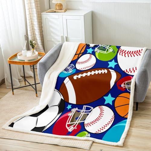 Feelyou Kids Sports Throw Blanket Football Basketball Tennis Baseball Bedding Boys Teens Sports Fuzzy Blanket for Bed Sofa Couch 40"x50" - color: Multi 44, size: 40" x 50"