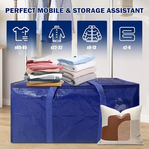 8 Pack Extra Heavy Duty Large Moving Bags with Strong Zipper & Carrying Handles, Sturdy Clothes Storage Bag Totes Bins, Packing Bags Moving Boxes College Moving Supplies, Dark Blue - 33 gal - size: 33 gal-Dark Blue