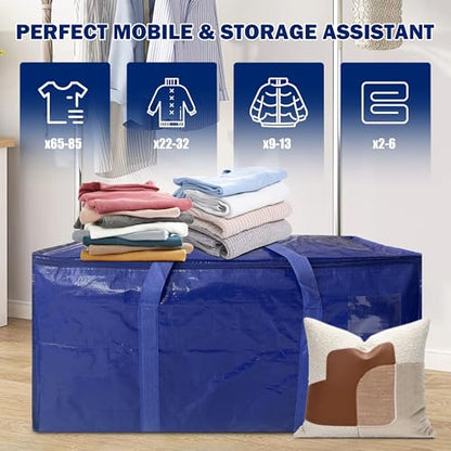 8 Pack Extra Heavy Duty Large Moving Bags with Strong Zipper & Carrying Handles, Sturdy Clothes Storage Bag Totes Bins, Packing Bags Moving Boxes College Moving Supplies, Dark Blue - 33 gal - size: 33 gal-Dark Blue