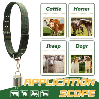 51.2 Inch Heavy Duty Adjustable Cow Collar with Anti-Lost Cow Bell | Thickened Canvas Nylon Neck Strap, Explosion-Proof Non-Slip Double Buckle Livestock Cattle Collar for Horse Sheep Goat Camel - size: 51.2 Inch