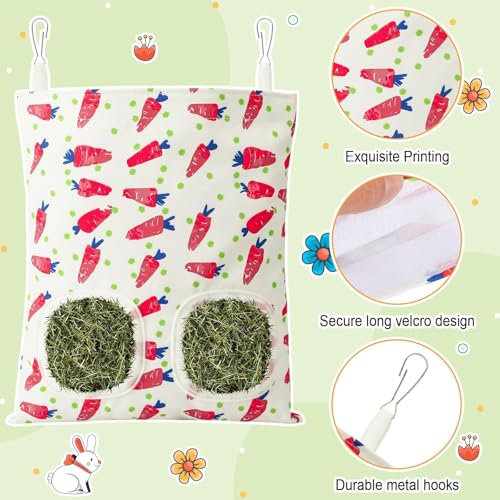 UPINS 2Pack Guinea Pig Hay Feeder Bag,Bunny Rabbit Cage Bag Hanging Holder - color: Red Green, size: 28 x 25 cm
