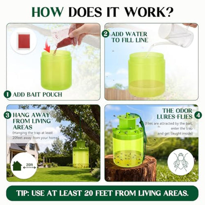 3 Pack Fly Traps with 3 Bait Refills Large Capacity Fly Hunter