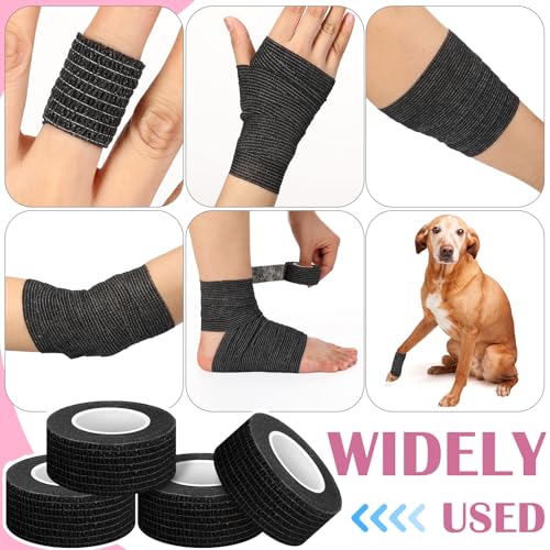 Treela 64 Pack 1" X 5 Yards Self Adhesive Bandage Wrap Black - color: Black, size: 1 Inch X 5 Yard
