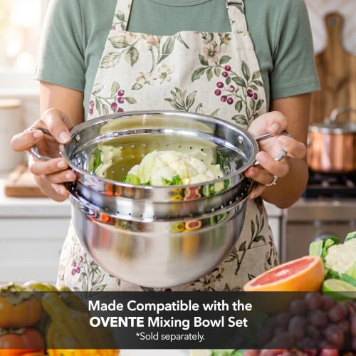 OVENTE Premium Stainless Steel Colander Set of 3, Silver C46263S | Comes with different sizes: 1.5, 3, 5 QT, Comfortable Large Handles, Ideal for draining pasta or Rinsing Vegetables or fruits - size: 5, 3, 1.5 Quarts, style: Colander Set of 3