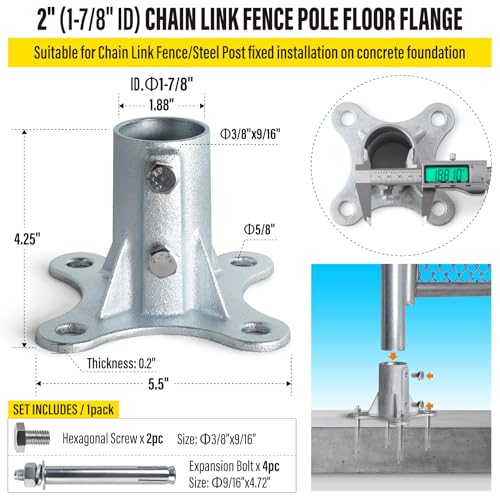 Post 2" (1 7/8" OD) Chain Link Fence Post Floor Flange Bracket, for Chain Link Fence Posts, Mailboxes, and Other Steel Round Post Galvanized Anchor Flange Bases (6 Pack) - size: 2"