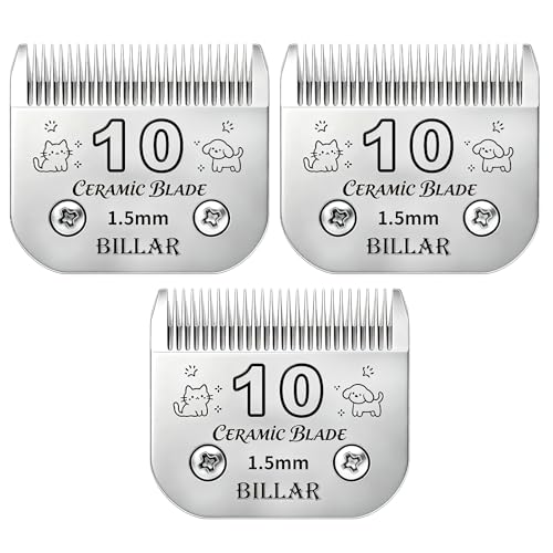 BILLAR® Detachable Pet Dog Grooming Clipper Ceramic Blade Sets,Compatible with Andis Size 10 Cut Length 1/16"(1.5mm),Compatible with andis/Oster A5/Wahl KM10 Series Clippers（3 Pack） - size: 10#-3PACK