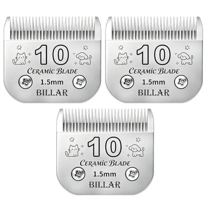 BILLAR® Detachable Pet Dog Grooming Clipper Ceramic Blade Sets,Compatible with Andis Size 10 Cut Length 1/16"(1.5mm),Compatible with andis/Oster A5/Wahl KM10 Series Clippers（3 Pack） - size: 10#-3PACK