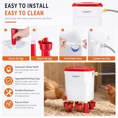 Automatic Chicken Waterer, 2 Gallon with Float Valve, 4 Cups