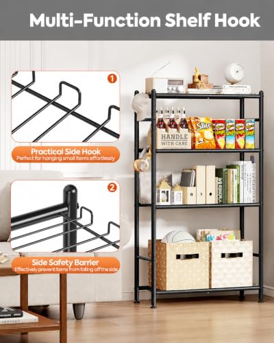 APEXCHASER Metal Storage Shelves 4-Tier, Wire Shelving Unit for Kitchen | Sturdy Metal Wire Frame with Side Hooks, Open Wire Design for Pantry Garage - size: 4-Tier