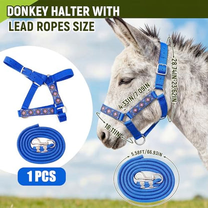 1 Set Mini Donkey Halter with Lead Rope Adjust, Blue - color: blue