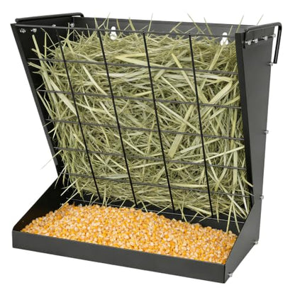2 in 1 Wall Mount Hay and Grain Feeder, 25 Gallons Livestock Feeder