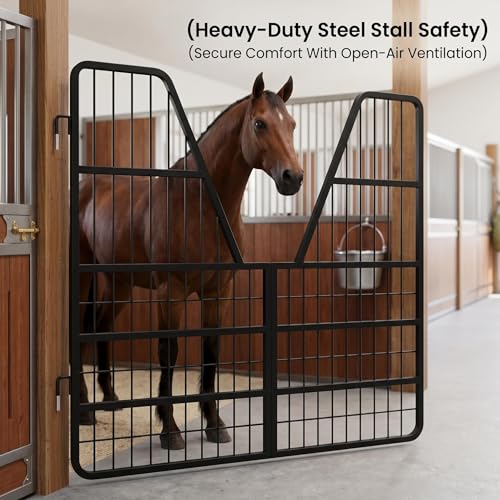 Thick Steel Livestock Gate, Stall Guards for Horses with Ventilated Double Grid and Secure Quick Release Latch, Horse Stall Gate for Horse Farm, Ranch and Pen - size: Three-layer Floor 52 x 42 inch