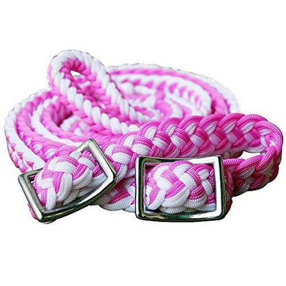 HILASON Braided Poly Barrel Horse Racing Reins Flat Grip Knots 1" X 8Ft | Rein Gifts - color: Pink-White