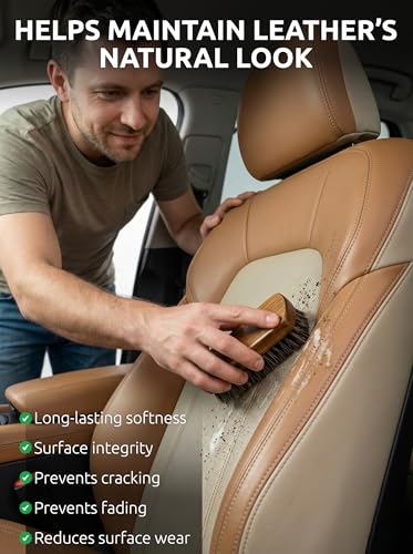 TAKAVU Leather & Upholstery Cleaning Brush Set with Compact Wood Handle - color: Brown