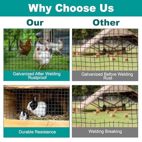 Chicken Wire Fencing Hardware Cloth 1/2inch 24inx50ft PVC Wire Mesh Vinyl Coated Fence Rust Resistant Welded Metal Roll for Outdoor Garden Plant Rabbit Cage Poultry Wire