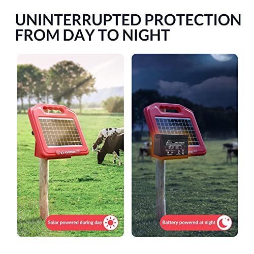 Andmon 50 Miles Solar Electric Fence Charger, 0.95 Joule High-Power Solar Fence Charger for Livestock, Horses, and Wildlife Control, Solar Electric Fence with Easy Installation - size: S800
