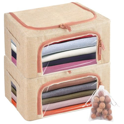 2 Pack 24L Cashmere Sweater Storage Bag with Natural Cedar Ball,Breathable & Washable Cotton Bag,Cashmere Protection Pouch Wool Cotton Sweater Storage Bag for Woolen Cashmere Sweaters,Merino Wool