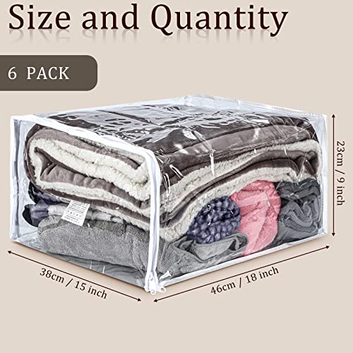 Shappy 6 Packs Clear Plastic Storage Bags with Zipper, 18 x 15 x 9 Inch | Sweater Bags, Moth Proof Protection, Vinyl, For Blankets Clothes Bed Sheet Comforters Pillows Quilt Closet Linen Organizer - size: 18 x 15 x 9 Inch