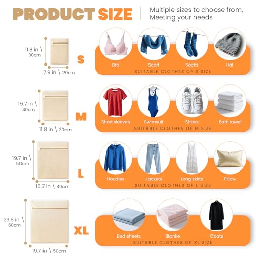 ABRRLO 4Pcs Cotton Mesh Laundry Bags for Delicates,Breathable Mesh Garment Bag for Washing Machine, Travel Wash Bags with Zipper for Bras, Underwear, Socks, Clothes, Laundry Dorm Room Essentials(S-XL) - size: SMLXL