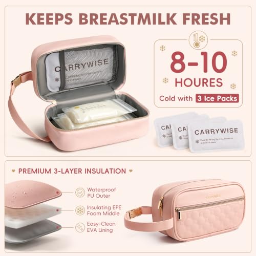 Breast Milk Cooler Travel Bag with 3 Ice Pack, Waterproof Breastmilk Cooler Storage Bag, Portable & Versatile Insulated Cooler Bag with Buckle Handle for Nursing Mom Daycare, Travel, Pink - color: Pink