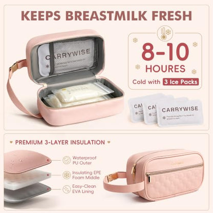 Breast Milk Cooler Travel Bag with 3 Ice Pack, Waterproof Breastmilk Cooler Storage Bag, Portable & Versatile Insulated Cooler Bag with Buckle Handle for Nursing Mom Daycare, Travel, Pink - color: Pink