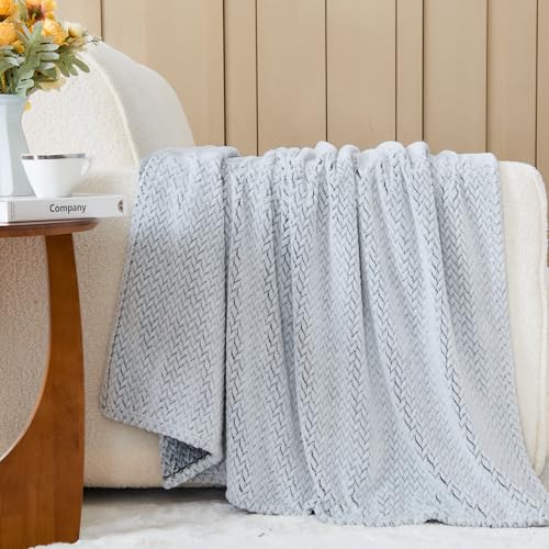 NEWCOSPLAY Fleece Leaves Pattern Twin Blanket, Frosty Dark Grey, 60"x80" - color: Frosty Dark Grey, size: Twin(60"x80")