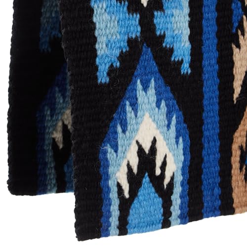 Mayatex 1431-7 New Phoenix Wool Saddle Blanket 38in x 34in - color: Black/Sand/Periwinkle/Fawn/Cream