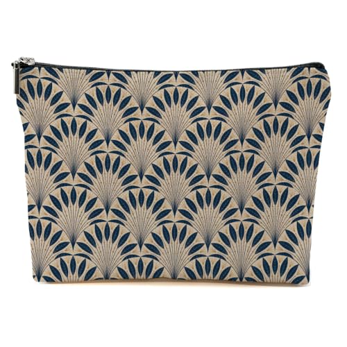 Peacock Fan Leaf Makeup Bag Blue Beige Cosmetic Bag - color: Multicolor 1606
