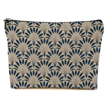 Peacock Fan Leaf Makeup Bag Blue Beige Cosmetic Bag - color: Multicolor 1606