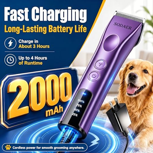 Professional Dog Grooming Clippers, Cordless Pet Hair Clipper - color: Purple