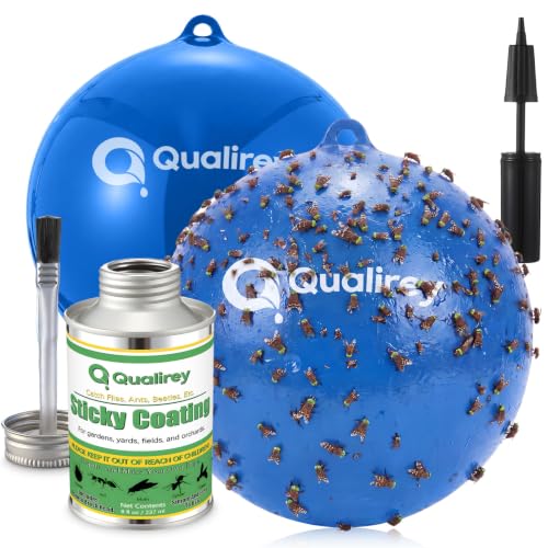 Qualirey 2 Pcs Big Fly Trap Ball 18" Hanging Sticky Insect Ball, Blue - color: Blue