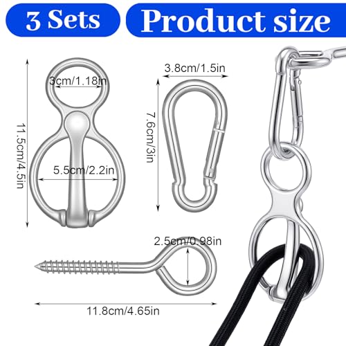 Lemecima 3 Sets Horse Tie Ring with Eye Bolt and Snaps Saddle, Heavy Duty Carbon Steel Horse-Tack Training Equipment - Safe Blocker Ring Horse Accessories and Supplies (Silver)