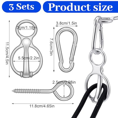 Lemecima 3 Sets Horse Tie Ring with Eye Bolt and Snaps Saddle, Heavy Duty Carbon Steel Horse-Tack Training Equipment - Safe Blocker Ring Horse Accessories and Supplies (Silver)