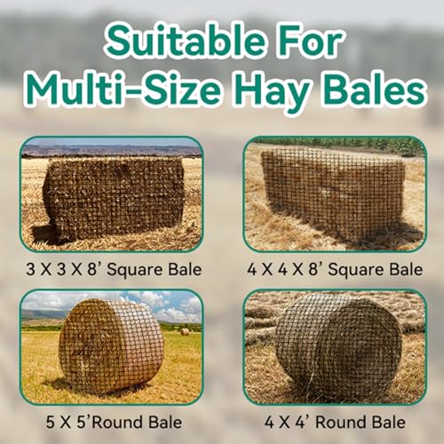 Large Round Bale Hay Net, Slow Feed Knotless Design Hay Net Feeder for Livestocks,Heavy Gauge Large Hay Net for Horses, Cattle, Sheep in Farms and Pastures, 1.75-inch Mesh (6×6ft) - color: 6×6 ft
