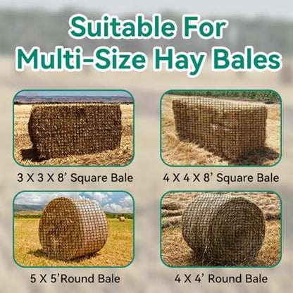 Large Round Bale Hay Net, Slow Feed Knotless Design Hay Net Feeder for Livestocks,Heavy Gauge Large Hay Net for Horses, Cattle, Sheep in Farms and Pastures, 1.75-inch Mesh (5×5ft) - color: 5×5 ft