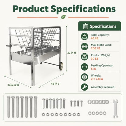 Hay and Grain Feeder Portable Sheep Feeder for 6-8 Goats Lambs