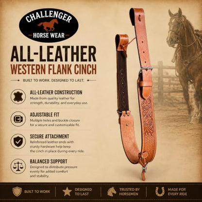 CHALLENGER Horse Western Leather Basketweave Tooled Floral Rear Flank Saddle Cinch Off Billets 9759A