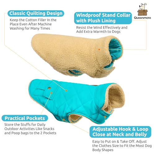 Queenmore XS Warm Dog Jacket Cold Weather Puffer Coat Quilting Winter Vest - color: Light Blue, size: X-Small