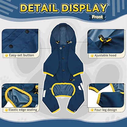 Dog Raincoat, Waterproof Dog Rain Jacket with Hood, Dog Rain Coat with Leash Hole, Reflective Strap for Small Medium Dogs, Lightweight Puppy Clothes(Blue,XS) - color: Blue, size: XS(Back Length10'')