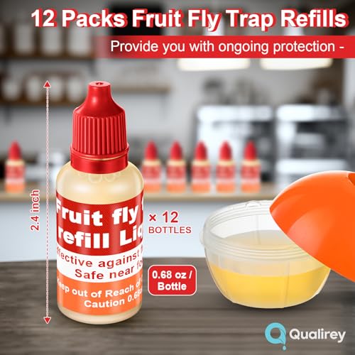 Qualirey 12 Pack Fruit Fly Trap Refill Liquid, 0.68oz/ Bottle (Red)