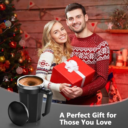Self Stirring Coffee Mug with Temperature Display, 18 oz Rechargeable Self Stirring Mug with Lid, Automatic Self Stirring Cup, Coffee Mug with Stainless Steel for Coffee, Milk, Beverages, Black - color: Black