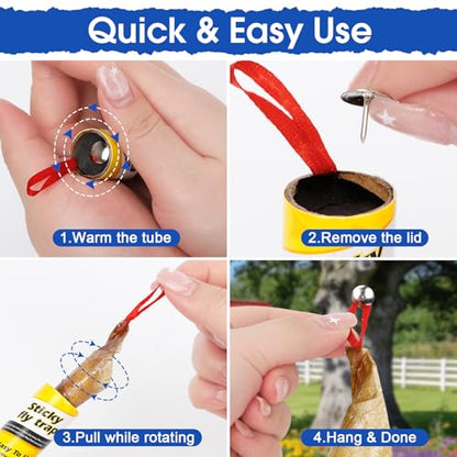 40 Pack Fly Strips Sticky Hanging Fly Trap Outdoor Indoor with Pins
