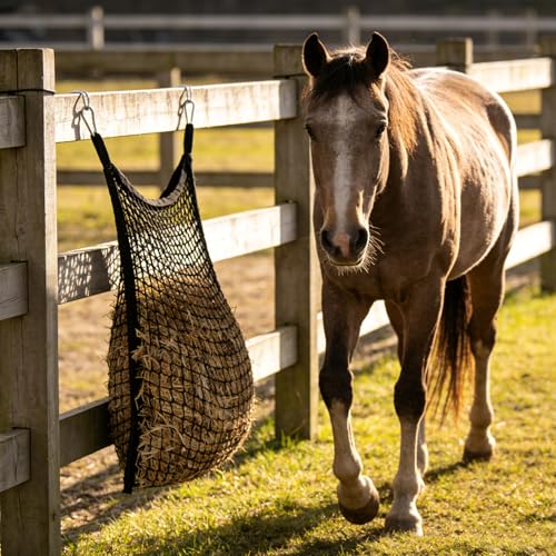 4x4 ft Slow Hay Net Feeder for Horses, Durable Soft Black PE Bale Hay Net (31 x 35 inch) - size: 31 x 35 inch