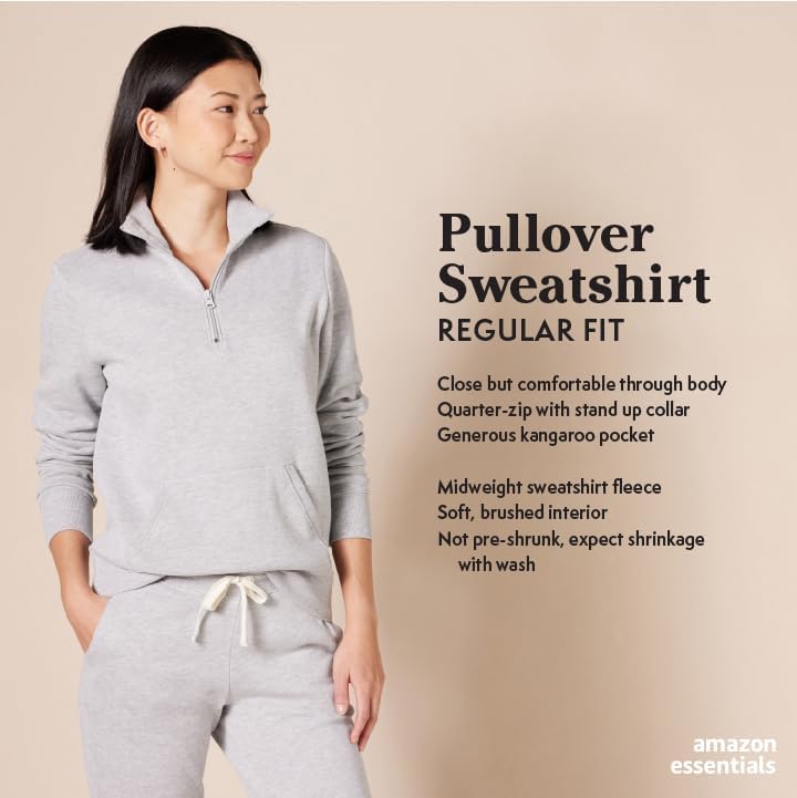 Amazon Essentials Women's Long-Sleeve Fleece Quarter-Zip Pullover Sweatshirt, Kangaroo Pocket (Available in Plus Size) - color: Black, size: X-Large