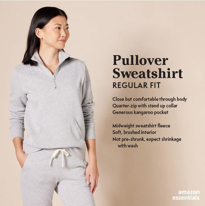 Amazon Essentials Women's Long-Sleeve Fleece Quarter-Zip Pullover Sweatshirt, Kangaroo Pocket (Available in Plus Size) - color: Blue Heather, size: X-Large