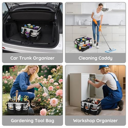 ZKOO Large Cleaning Caddy Bag with Handle, Built-in Sturdy Support Board, Adjustable Shoulder Strap, Multi-compartment Design Cleaning Supply Tote for Cleaners & Housekeepers (White) - color: White